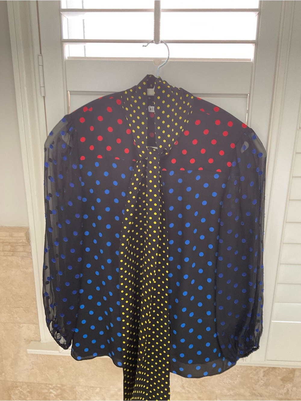 alice + olivia Black Polka Dot Blouse with Red and Yellow Dots
